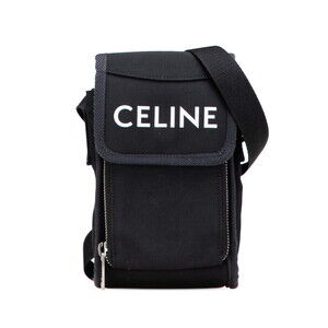 Celine Trekking Mobile Pouch Crossbody Shoulder Bag Black Canvas